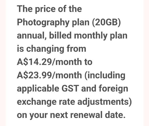 Adobe tells me my monthly subscription will increase by $9 a month