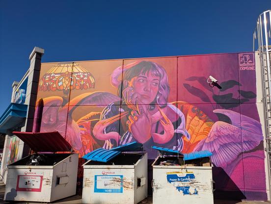 Great piece by Matty Dunn - partly obscured by the rubbish skips but I like the juxtaposition 